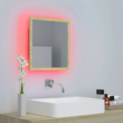 vidaXL Lustro łazienkowe LED, kolor dąb sonoma, 40x8,5x37 cm, akryl