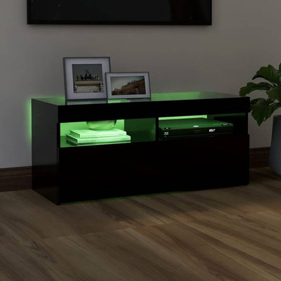 Szafka pod TV z oświetleniem LED, czarna, 90x35x40 cm vidaXL
