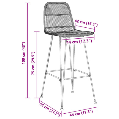 Stołek barowy 2 szt. naturalny 44 x 55 x 109 cm Rattan i Stal