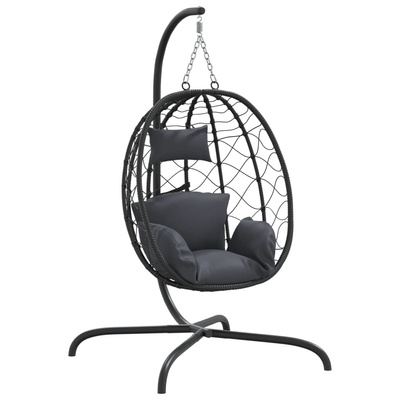 vidaXL Wiszące krzesło kokon z poduszką, antracytowe, rattan PE i stal