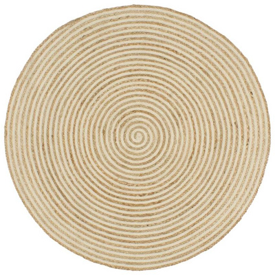 vidaXL Dywanik ręcznie wykonany z juty, spiralny wzór, biały, 150 cm