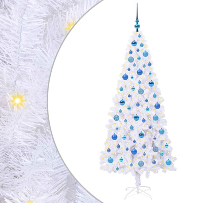 Sztuczna choinka z 300 diodami LED Biały 180 cm PVC i stal