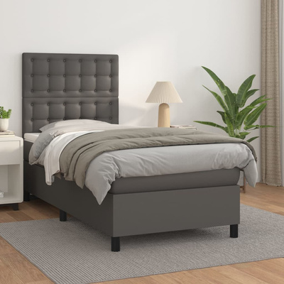vidaXL Łóżko kontynentalne z materacem, szare, ekoskóra 90x200 cm model standard