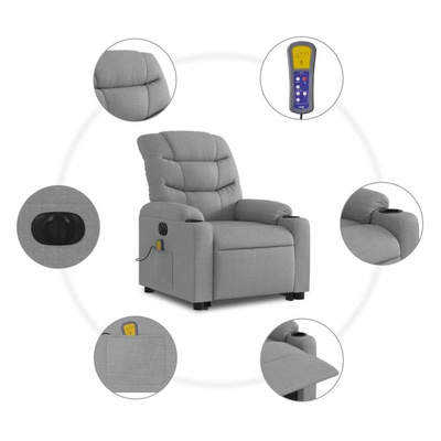 vidaXL Podnoszony fotel masujący, elektryczny, rozkładany, jasnoszary wariant 24