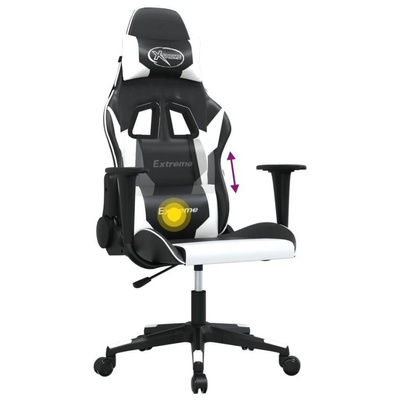 vidaXL Masujący fotel gamingowy, czarno-biały, sztuczna skóra model standard