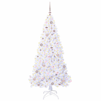 Sztuczna choinka z 300 diodami LED Biały 180 cm PVC i stal