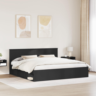 Ramka łóżka Czarny 200 x 200 cm Lite drewno sosnowe