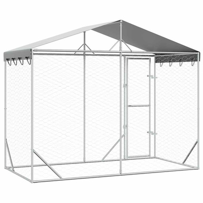 vidaXL Kojec dla psa, z dachem, srebrny, 3x1,5x2,5 m, stal