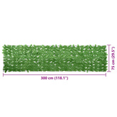 Parawan balkonowy, zielone liście, 300x75 cm