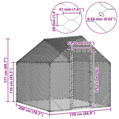 Klatka dla kur Srebrny 200 x 170 x 177 cm Stal Galwanizowana