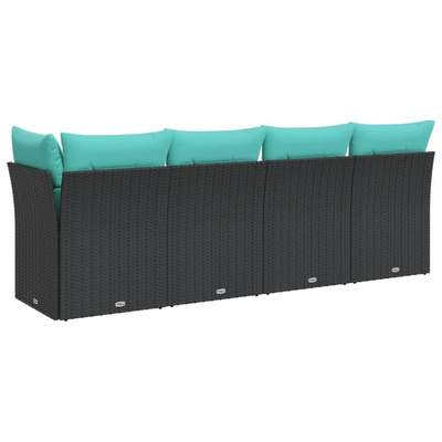 Sofa ogrodowa z poduszkami, 4-osobowa, czarna, polirattan