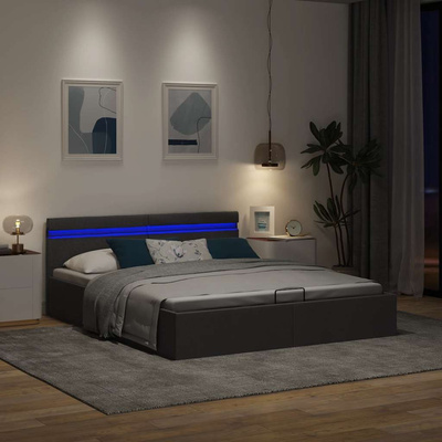 vidaXL Rama łóżka, podnośnik i LED, ciemnoszara, tkanina, 180 x 200 cm