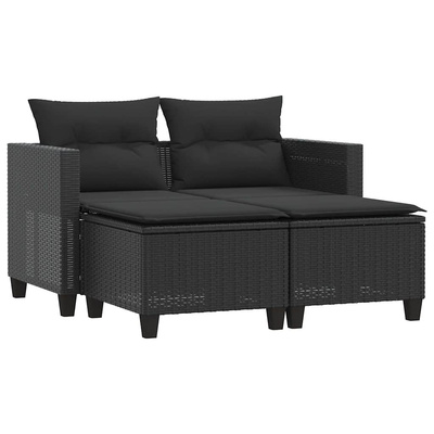 2-osobowa sofa ogrodowa z podnóżkami, czarna, polirattan