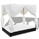 vidaXL Leżak ogrodowy z baldachimem, polirattan, czarny