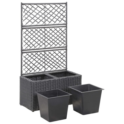vidaXL Donica z kratką i 2 wkładami, 58x30x107 cm, polirattan, czarna