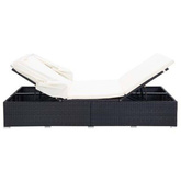 vidaXL 2-osobowy leżak z poduszką, polirattan, czarny