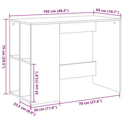 vidaXL Biurko, szarość betonu, 102x50x75 cm, materiał drewnopochodny