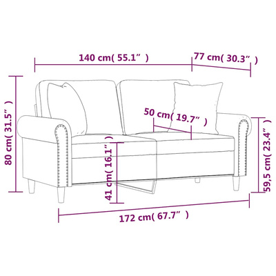 2-os. sofa z poduszkami, winna czerwień, 140 cm, sztuczna skóra