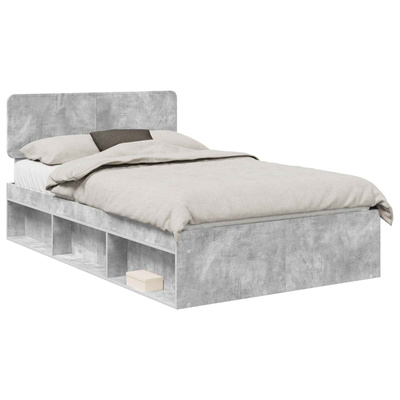 Ramka łóżka Szary beton 135 x 190 cm Lite drewno sosnowe