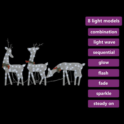 Ozdoba świąteczna: rodzinka reniferów, 270x7x90 cm, srebrna