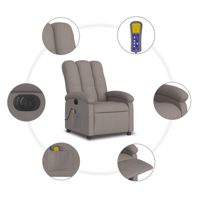 vidaXL Rozkładany fotel masujący, elektryczny, kolor taupe, tkanina
