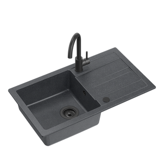GO- MAX CZARNY zlewozmywak granitowy 1-k z/o (77x44x17,5) + bateria very black + syfon manualny z zaślepką very black