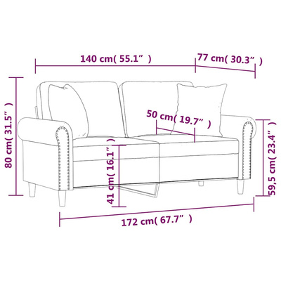 2-osobowa sofa z poduszkami, brązowa, 140 cm, aksamit
