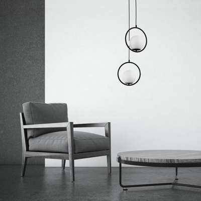 Lampa Wisząca Czarna Kula Mleczna Abruzzo Rossi E27