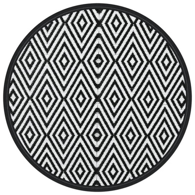 vidaXL Dywan na zewnątrz, biało-czarny, Ø120 cm, PP