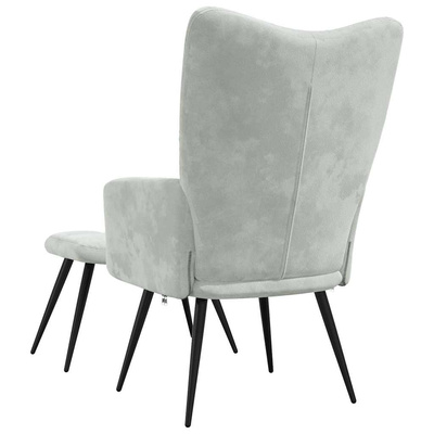 Fotel z podnóżkiem, jasnoszary, obity aksamitem model standard