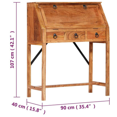 vidaXL Biurko, 90x40x107 cm, lite drewno akacjowe