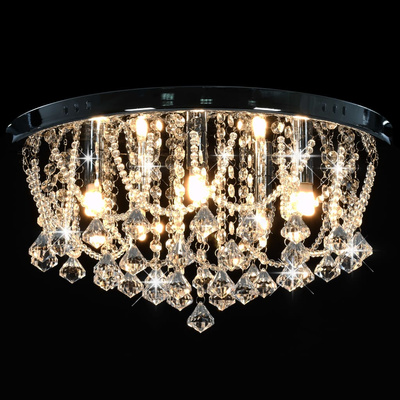 Lampa sufitowa z kryształkami i koralikami, srebrna, okrągła