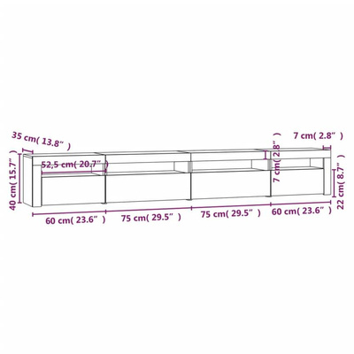 vidaXL Szafka pod TV z oświetleniem LED, przydymiony dąb, 270x35x40 cm