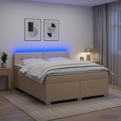 Łóżko Box Spring z materacem i LED kremowy 140 x 190 cm tkanina