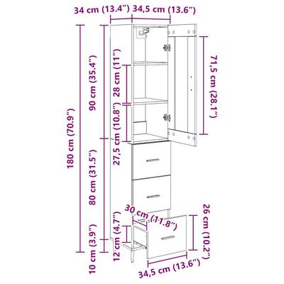 Highboard Dąb rzemieślniczy 34,5 x 34 x 180 cm