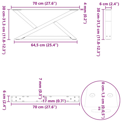 Nogi do stolika kawowego 2 szt. Antracyt 70x(30-31,3) cm Stal