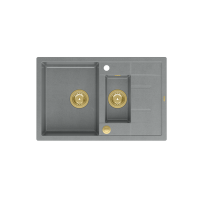 MORGAN 156 GraniteQ zlewozmywak silver stone z syfonem Push To Open okrągły 1,5-komorowy z/o / elementy złote