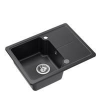 Zlewozmywak granitowy BABY TONY 116 – jednokomorowy, wpuszczany, black dotted/elementy stalowe, Quadron