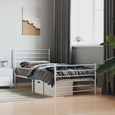 vidaXL Metalowa rama łóżka z wezgłowiem i zanóżkiem, biała, 90x190 cm model standard