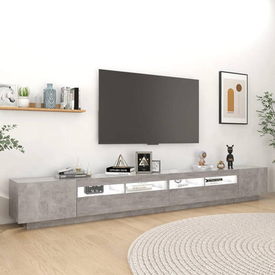 vidaXL Szafka pod TV z oświetleniem LED, szarość betonu, 300x35x40 cm