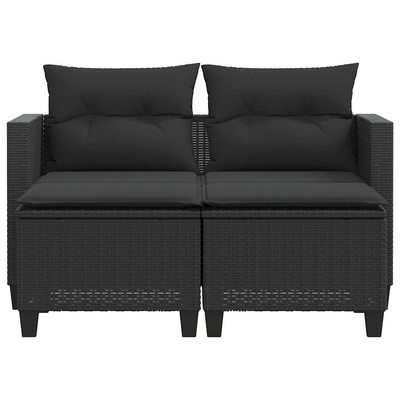 2-osobowa sofa ogrodowa z podnóżkami, czarna, polirattan