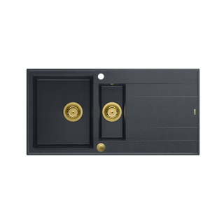 EVAN 156 GraniteQ zlewozmywak z syfonem Push To Open 1,5-komorowy z/o (1000x500x210; kom. 420x480) black diamond / elementy złote