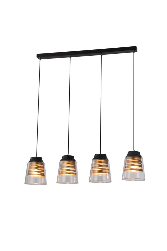 Lampa wisząca czarno-złota szkło 4xE27 Fresno