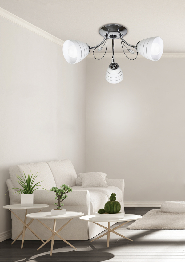Lampa sufitowa chrom 3x40W biały klosz z kryształkami Simpli Candellux 33-63847