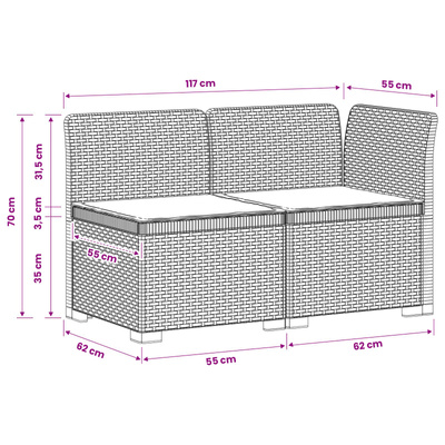 Sofa Ogrodowa 2-osobowa z Poduszkami w Wyglądzie Rattanowym