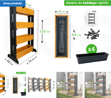Donica Kwietnik 4 doniczki warianty kolorystyczne