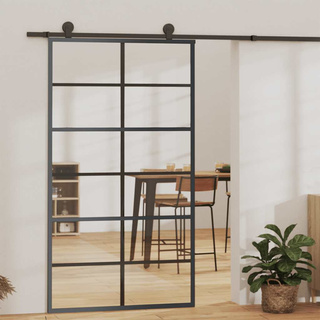 vidaXL Drzwi przesuwne, szkło ESG i aluminium, 102x205 cm, czarne