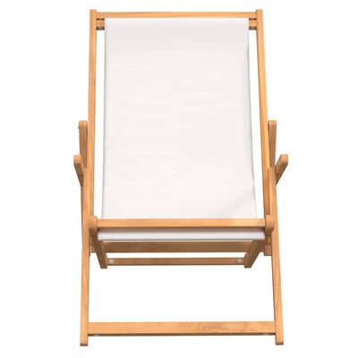 vidaXL Składany leżak plażowy, lite drewno tekowe, kremowy