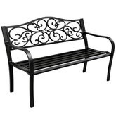 Ławka Ogrodowa Taras Ogród Park Metalowa Oparcie Zdobiona Czarna 127 cm