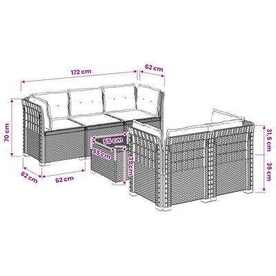 5-osobowa sofa ogrodowa z poduszkami w stylu rattanowym PP